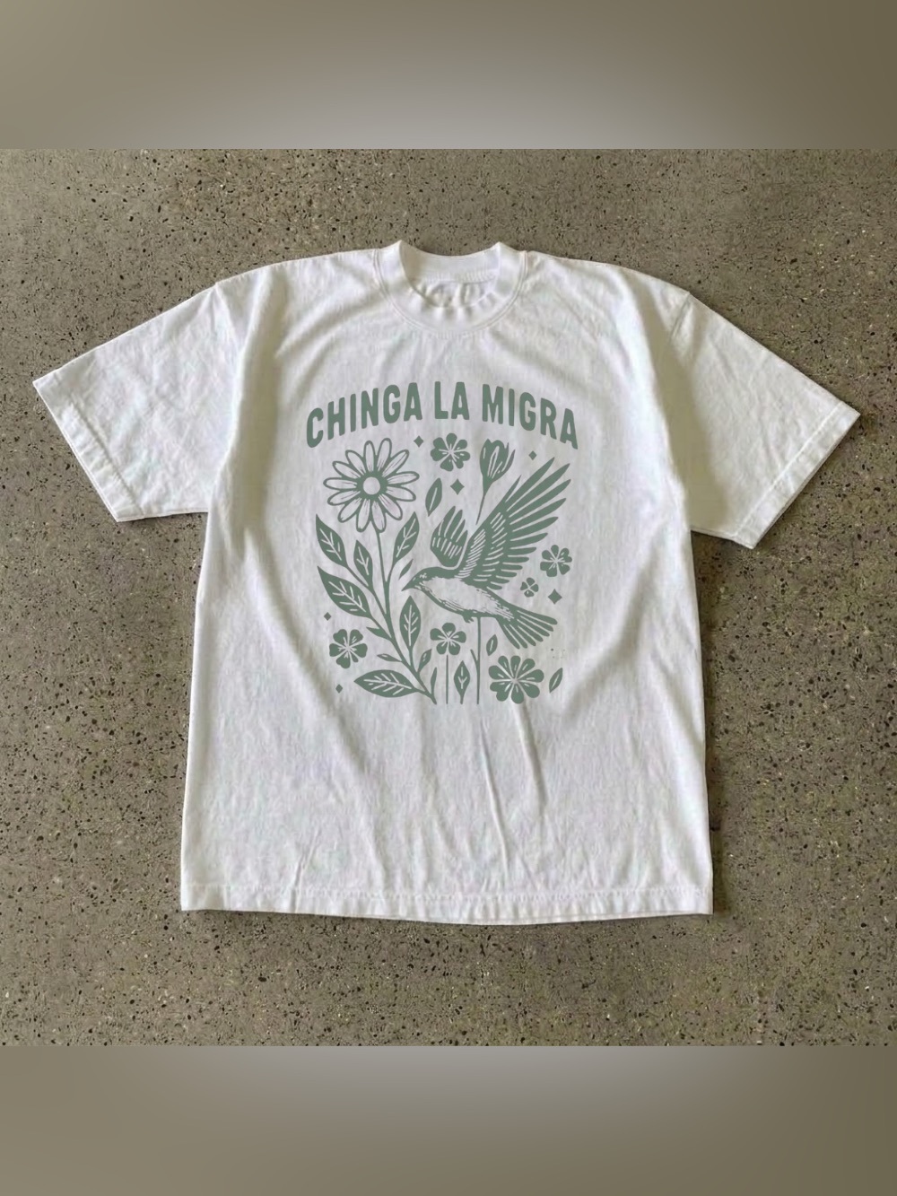 Chinga La Migra Bird Botanical Floral White Indie Streetwear Graphic T-Shirt